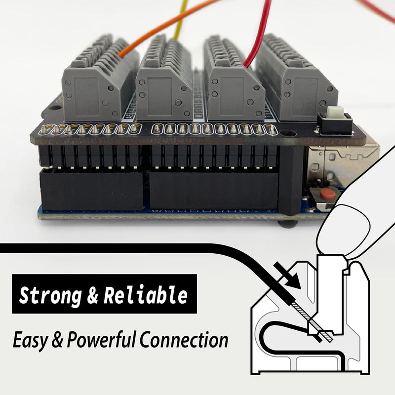  [AUSTRALIA] - ElectroCookie Uno Terminal Block Shield Kit, Compatible for Arduino Uno R3, Push-in Simple Spring Connector Expansion PCB Module