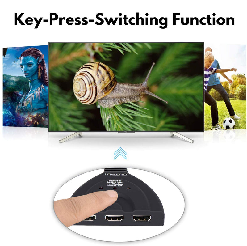  [AUSTRALIA] - 4K@60Hz HDMI Switch, HDMI Switch 3 in 1 Out, 3-Port HDMI Switcher Supports 4K@60Hz, 3D, HDCP2.2 HDMI2.0 HDR for Apple TV 4K, TV Stick, HDTV, PS4, Game Consoles, PC and More