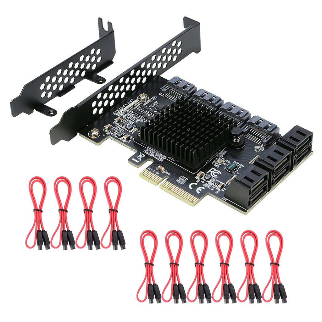  [AUSTRALIA] - PCI-E SATA Expansion Card 10 Ports PCIe x4 to SATA 3.0 6Gbps Expansion Controller Adapter Card with 10 SATA Cables and Low Profile Bracket, Non-Raid( ASM1166+JMB575 )