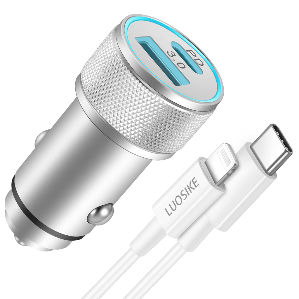  [AUSTRALIA] - LUOSIKE 20W USB C Fast Car Charger for iPhone 14/13 /12 / Pro Max/Mini /11 /XS/XR/X /8, iPad, AirPods (Dual Port Power Delivery PD Car Adapter with MFi Certified USB C to Lightning Cable 3FT)