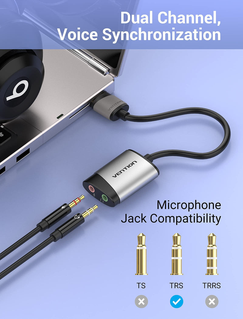  [AUSTRALIA] - USB Sound Card, VENTION USB Audio Adapter Stereo External Sound Card with 3.5mm Headphone and Microphone Jack for Windows, MAC, Linux, PC,Laptop, Desktops,PS5