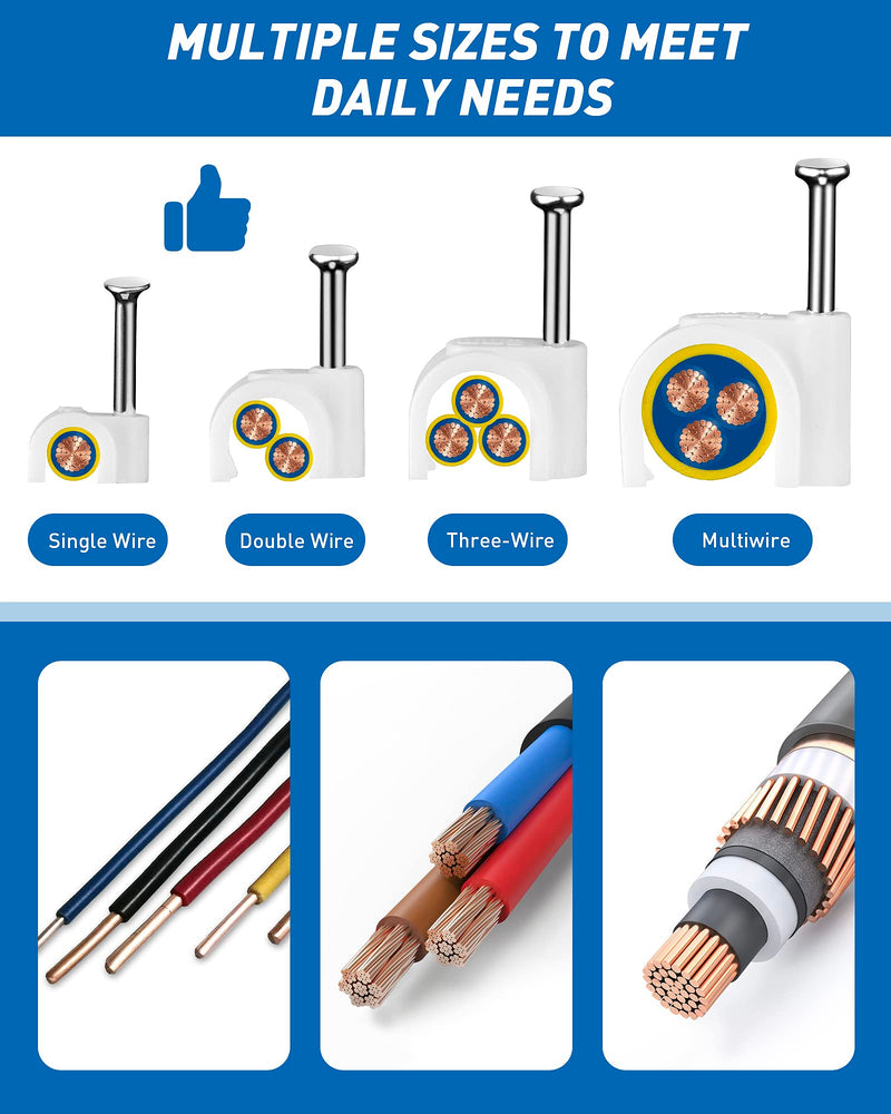  [AUSTRALIA] - 400pcs Cable Wire Clips Circle Cable Clips with Steel Nail 4、6、8、10mm Management RG6 RG59 CAT5 CAT6 RJ45 Electrical Ethernet Dish TV Speaker Cord Tie Holder Single,White Plastic,Coax,Coaxial Clamps