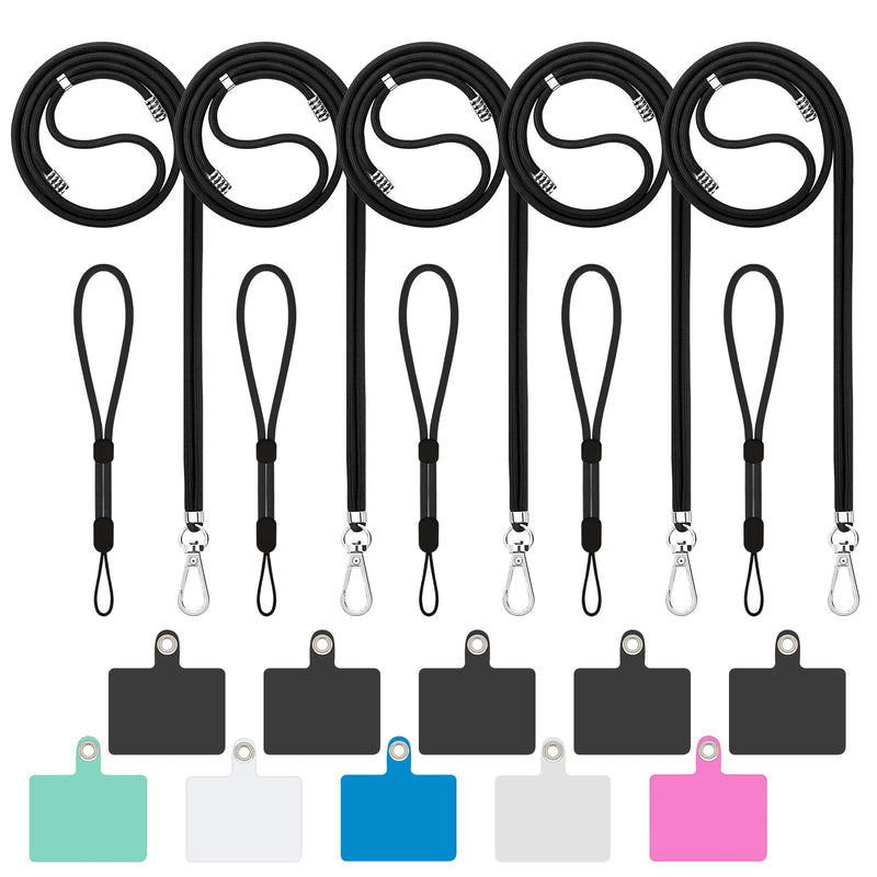  [AUSTRALIA] - Cell Phone Lanyard, Universal 5× Phone Crossbody Lanyard for Around The Neck, 5× Wrist Phone Strap and 10× Mixed Colors Patch Compatible with Most Smartphones (Black Series) Black Series