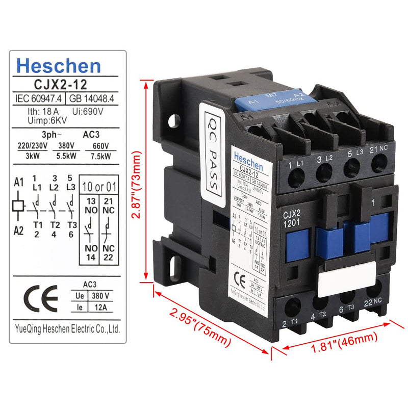  [AUSTRALIA] - Heschen AC contactor CJX2-1201 24V 50/60Hz coil 3P 3-pole normally closed Ie 12A Ue 380V