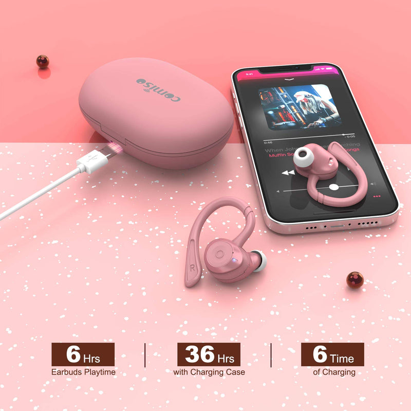  [AUSTRALIA] - COMISO Wireless Earbuds, True Wireless in Ear Bluetooth 5.0 with Microphone, Deep Bass, IPX7 Waterproof Loud Voice Sport Earphones with Charging Case for Outdoor Running Gym Workout (Rose Pink) Rose Pink