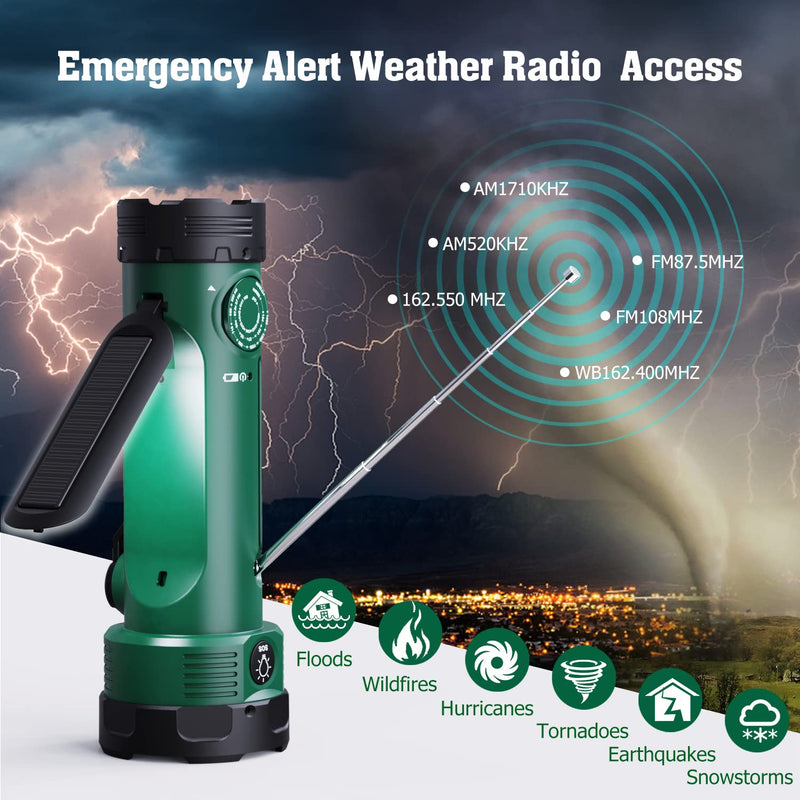  [AUSTRALIA] - Emergency Solar Hand Crank Radio with 5 LED Flashlight for Survival, NOAA/AM/FM Portable Weather Alert Radio with Reading Lamp,Battery Operated,Portable Power Bank for Phone Charging,SOS Mode for Help Green