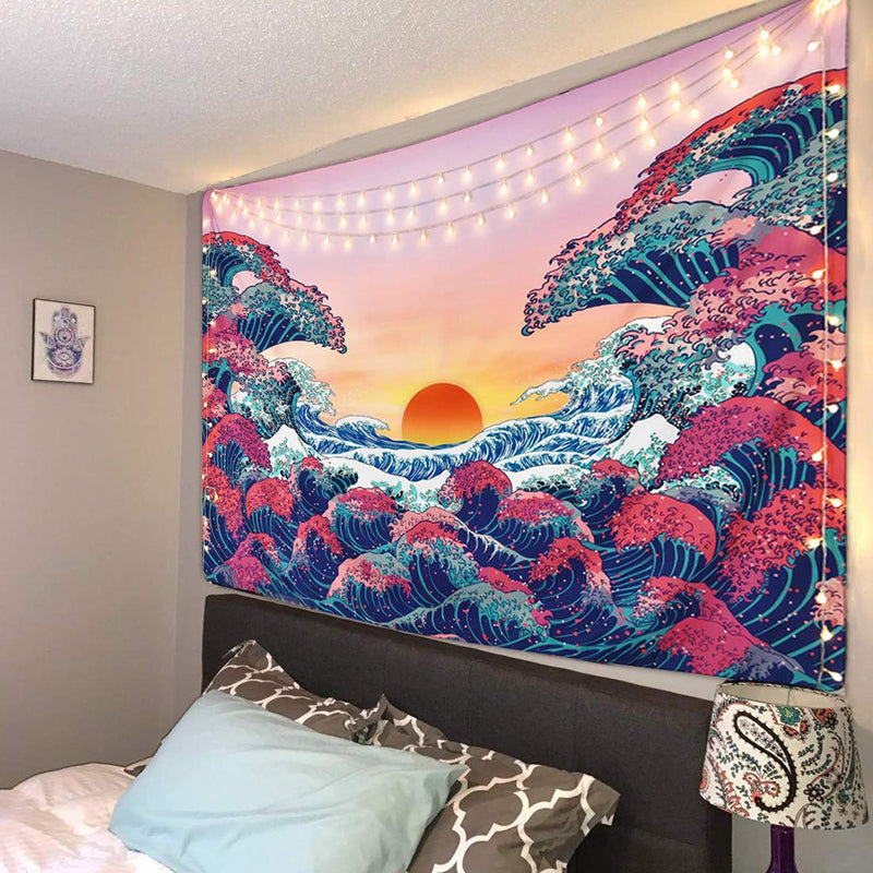  [AUSTRALIA] - UCIO Ocean Wave Tapestry, Colorful Ocean Wave and Sunset Tapestry Wall Hanging, Japanese Style Tapestry for BedRoom and Living Room, 51.2x 59.1 inch