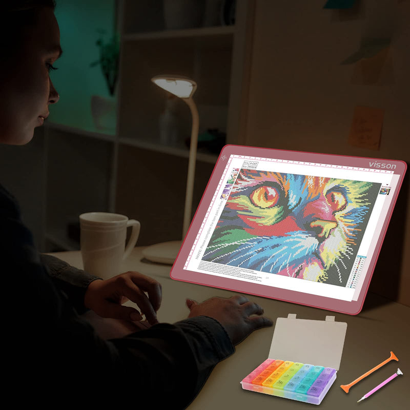  [AUSTRALIA] - Portable A4 Tracing LED Copy Board Light pad,Light Board with Protect Frame,Ultra-Thin 3 Color Temperatures Stepless Dimming Light Box for Weedind Vinyl,Sketching,Animation,Diamond Painting,Pink pink