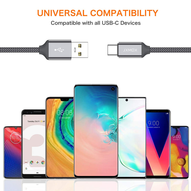 USB C Cable Short [0.8ft 3 Pack], JXMOX USB-A to Type-C Braided Fast Charging Cord Compatible with Samsung Galaxy Note 9 8,S10+ S9 S8 Plus,A10 A20 A51,LG V35 G7,Power Bank and Portable Charger(Grey) Grey - LeoForward Australia