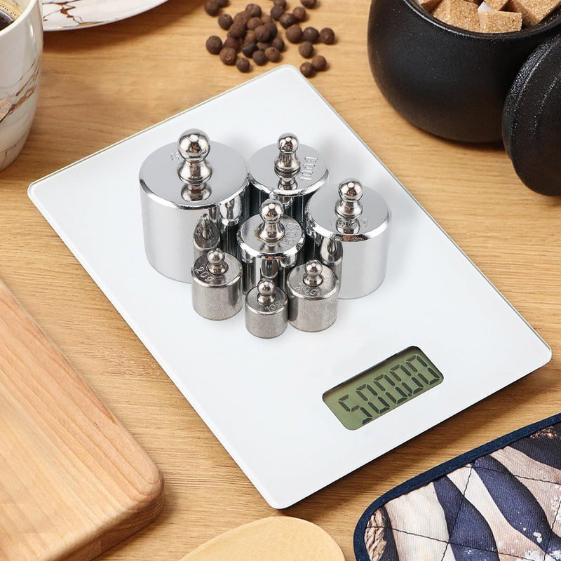  [AUSTRALIA] - CHEUKYIU 7 pieces stainless steel calibration weights set 500g, 1 x 200g, 2 x 100g, 1 x 50g, 2 x 20g, 1 x 10g calibration weight set, with calibration weight tweezers for digital scales, laboratory, hobby