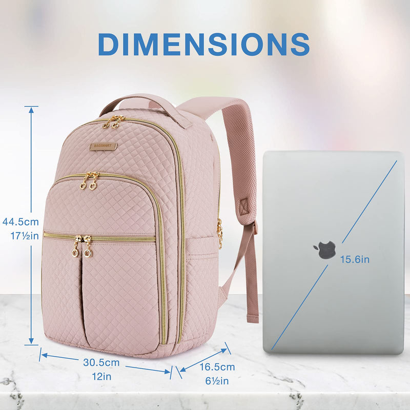  [AUSTRALIA] - Laptop Backpack Fashion Womens Backpacks BAGSMART 15.6 inches Notebook Bags Stylish for School College Business Work Travel Gift for Women Girls Pink