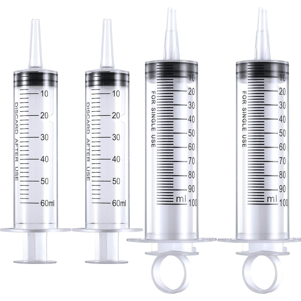  [AUSTRALIA] - Frienda 4 Pack Large Plastic Syringe for Scientific Labs and Dispensing Multiple Uses Measuring Syringe Tools (60 ml and 100 ml)