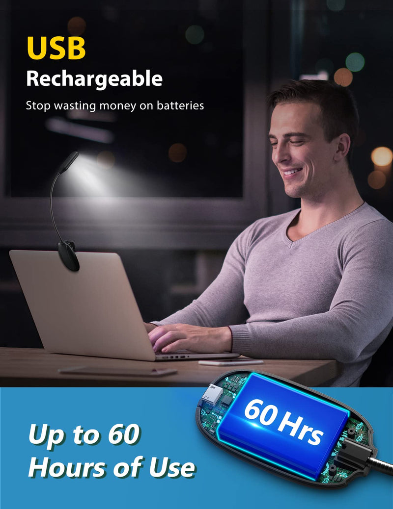  [AUSTRALIA] - Book Light Rechargeable Clip On, 3 Brightness Levels × 3 Color Temperatures, Lightweight Reading Lights for Books in Bed, Up to 60 Hours Eye-Friendly Lighting for Bookworms & Kids