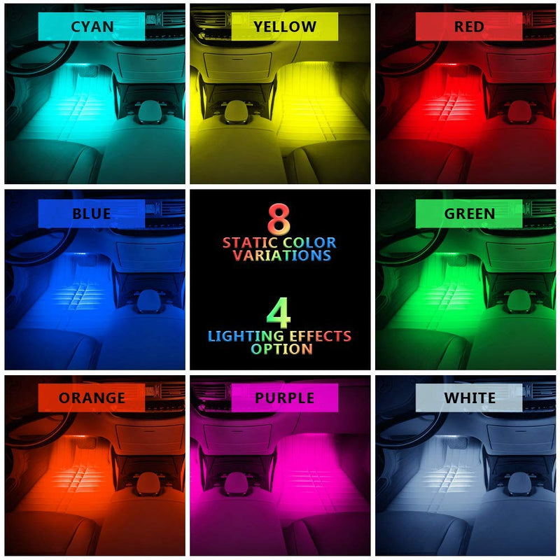  [AUSTRALIA] - Car Interior Lights, LETOUR 4pcs 72 LED Car LED Strip Lights RGB Multi Color Music, Waterproof Underdash Lighting Kits with Wireless Remote Control & Music Sensor, DC 12V Car Charger Included
