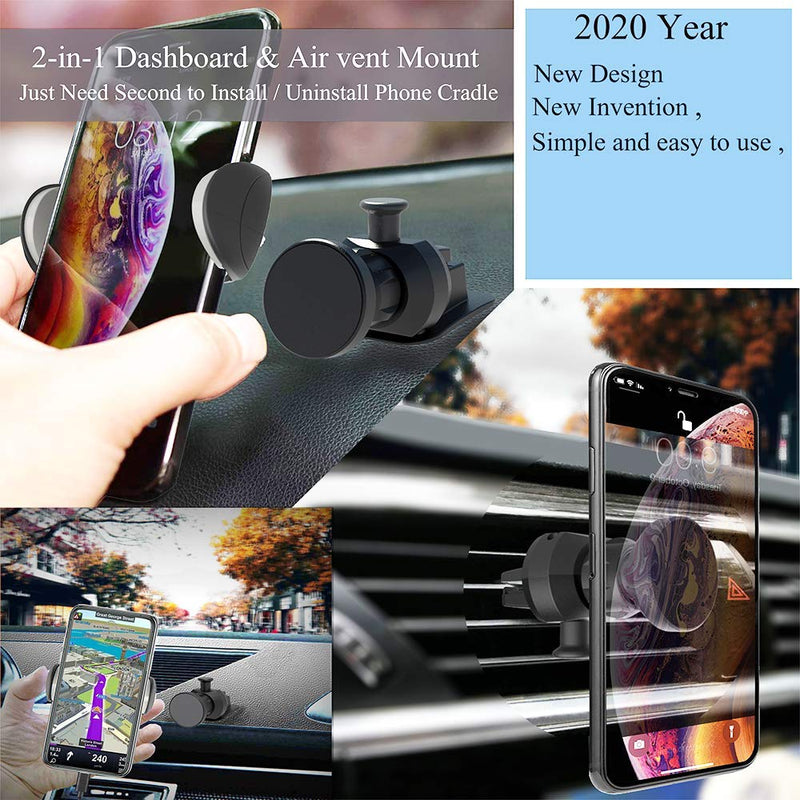  [AUSTRALIA] - 2020 Incredible OBA-HORSE New Invention Hybrid Phone Holder, Universal Magnetic and clamp Holder 360° Rotating Ball Joint 2 in 1 air Vent and Dashboard car Mount, (Hybrid Phone Holder)