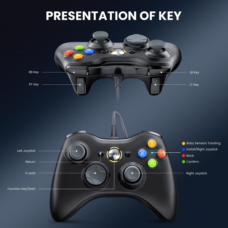  [AUSTRALIA] - VOYEE PC Controller, Wired Controller Compatible with Microsoft Xbox 360 & Slim/PC Windows 10/8/7, with Upgraded Joystick, Double Shock | Enhanced (Gray)