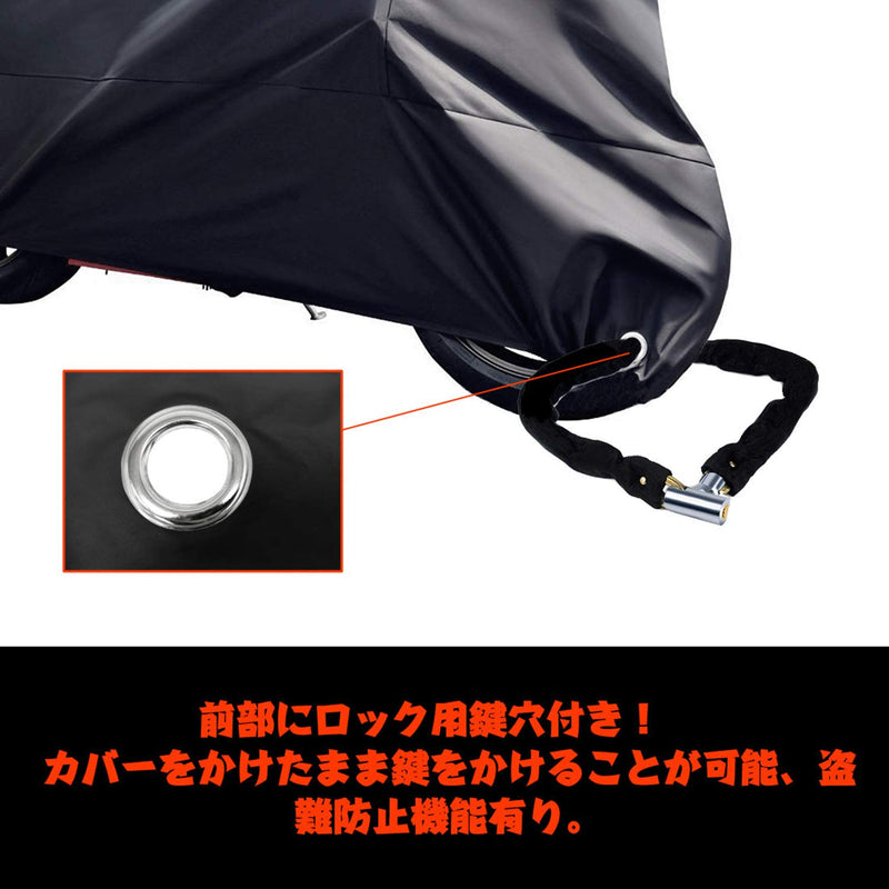  [AUSTRALIA] - Copap Black Motorcycle Cover 150D Durable Waterproof Motorcycle Cover All-Weather Protection with 7.87” Reflective Stripe, Bottom Buckle & Lockholes Included