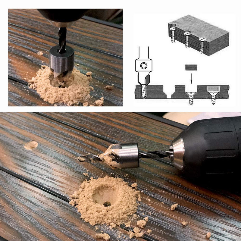 [AUSTRALIA] - COMOWARE Countersink Drill Bits Set- 7Pcs Counter Sink Bit for Wood High Speed Steel, Woodworking Carpentry Reamer with 1 Free Hex Key Wrench 8 Pcs