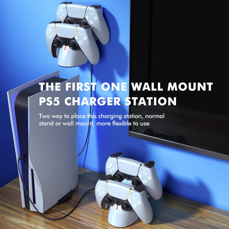  [AUSTRALIA] - PS5 Charging Station,PS5 Controller Charger Station Supports Wall Mount,Fast Playstation 5 Dualsense Charging Station with Led Indicator,Overcharging Protection for Dualsense Docking Station