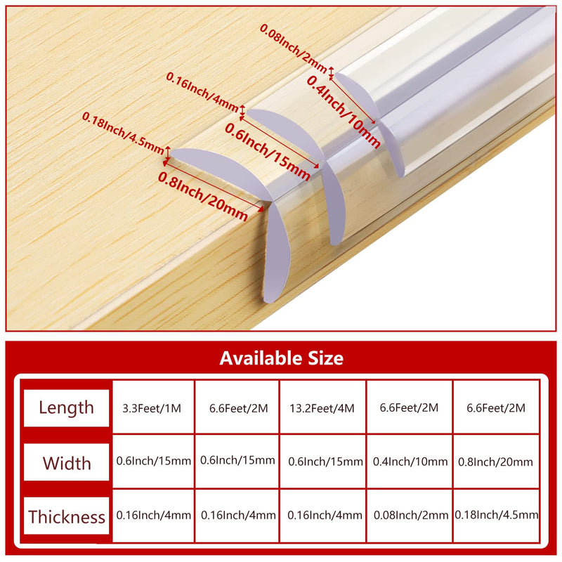  [AUSTRALIA] - Baby Proofing Edge Guards- Edge Protector Strip for Kids, 6.6Ft(2m) Soft Clear Silicone & PVC Pre-Taped Adhesive Furniture Edge and Corner Guards with Adhesion Promotor, for Table, Cabinets, Drawers 0.4+0.4in width(6.6ft length)