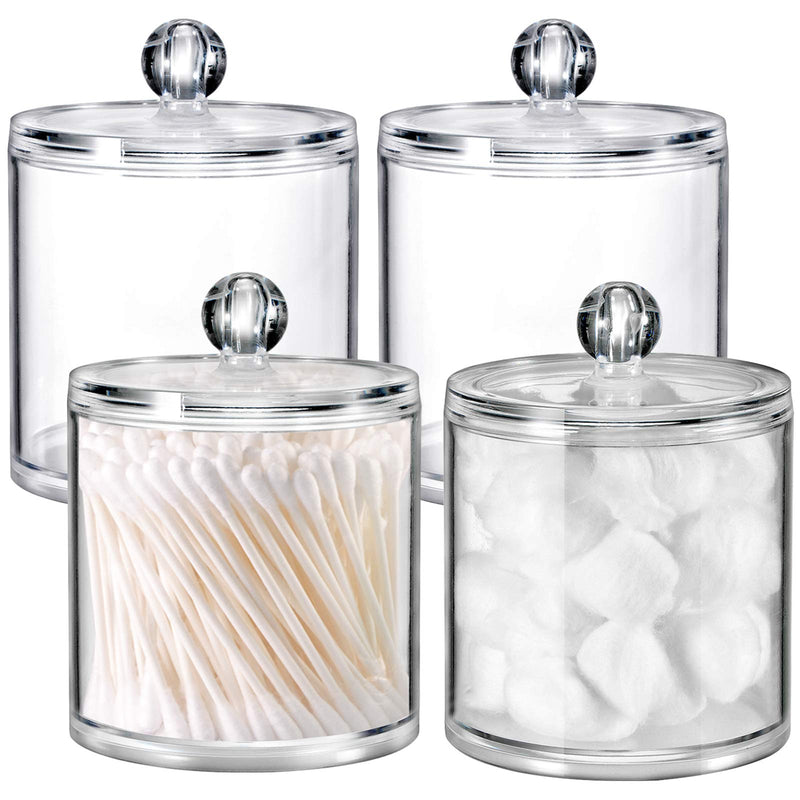  [AUSTRALIA] - SheeChung 4 Pack Plastic Acrylic Bathroom Vanity Countertop Canister Jars with Storage Lid, Apothecary Jars Qtip Holder Makeup Organizer for Cotton Balls,Swabs,Pads,Bath Salts (Clear, 20 Oz) Clear