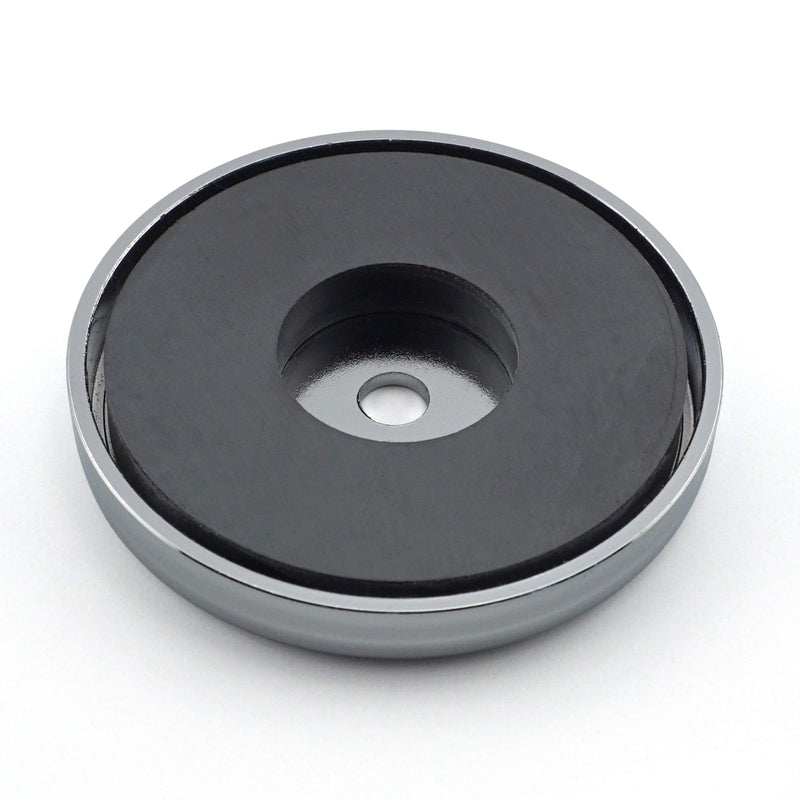  [AUSTRALIA] - Master Magnetics Round Base Magnet Fastener with 0.278" Center Hole Chrome Plate, 2.64" Diameter, 0.375" Thick, 65 Pounds, Silver (Pack of 3), RB70CX3