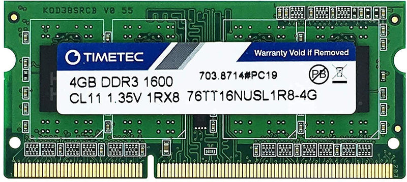  [AUSTRALIA] - Timetec 4GB DDR3L / DDR3 1600MHz PC3L-12800 / PC3-12800 Non-ECC Unbuffered 1.35V / 1.5V CL11 1Rx8 Single Rank 204 Pin SODIMM Laptop Notebook PC Computer Memory RAM Module Upgrade (4GB)