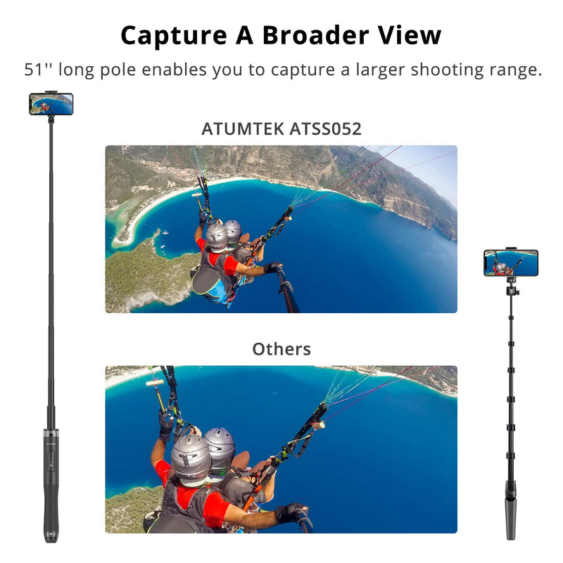  [AUSTRALIA] - ATUMTEK 51" Selfie Stick Tripod, All in One Extendable Phone Tripod Stand with Bluetooth Remote 360° Rotation for iPhone and Android Phone Selfies, Video Recording, Vlogging, Live Streaming - Black 51"