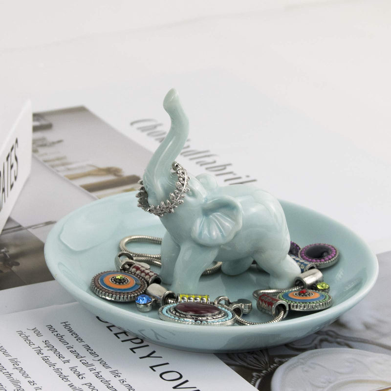  [AUSTRALIA] - PUDDING CABIN Blue Elephant Ring Holder Trinket Dish，Gift Ideas for Wedding, Christmas, Birthday, Engagement Party, Elephant Gift for Women