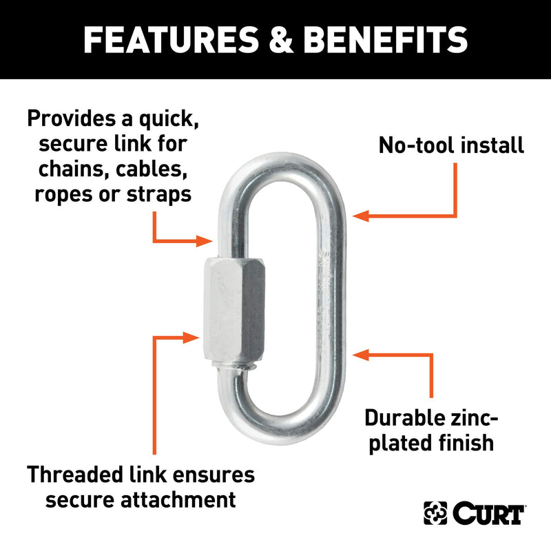  [AUSTRALIA] - CURT 82611 Threaded Quick Link Trailer Safety Chain Hook Carabiner Clip 1/4-Inch Diameter, 880 lbs