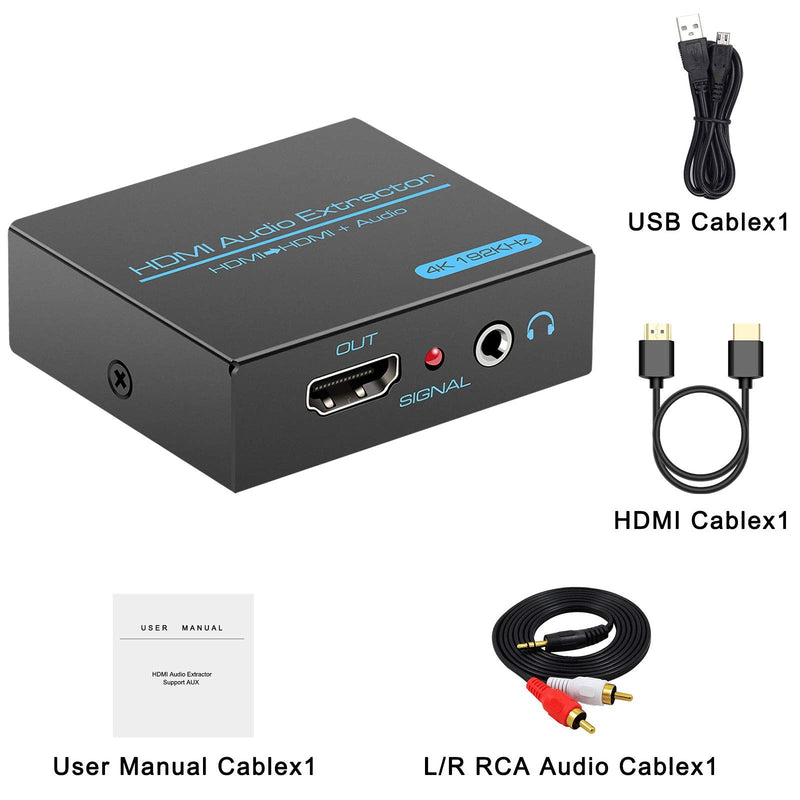  [AUSTRALIA] - HDMI Audio Extractor Splitter 4K hdmi to hdmi 3.5mm Audio Adapter Converter with AUX(RCA L/R) Stereo Audio Output Support 1080P 3D Compatable for PS4 Fire Stick Blu-Ray Player etc.