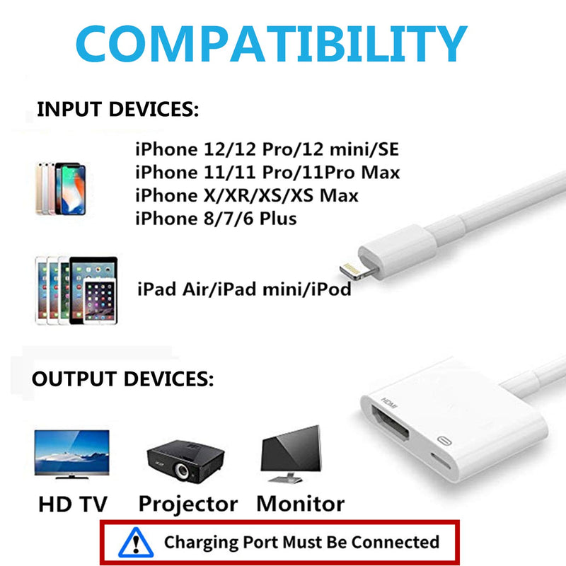  [AUSTRALIA] - [MFi Certified] Lightning to HDMI Adapter,Sharllen iPhone Digital 1080P AV 4K Screen Connector Converter Apple Charging Charger Cable Cord Compatible iPhone12 11,iPad for Monitor/HDTV/Projector White