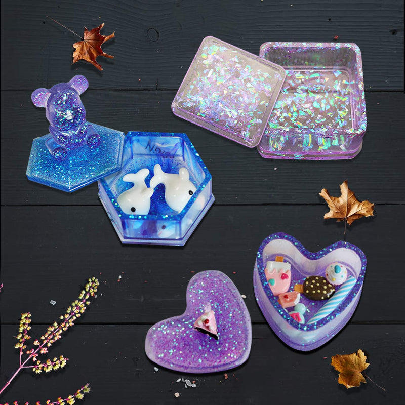  [AUSTRALIA] - Box Resin Molds, Jewelry Box Molds with Heart Shape Silicone Resin Mold, Hexagon Storage Box Mold and Square Epoxy Molds for Making Resin Molds Box Resin Molds