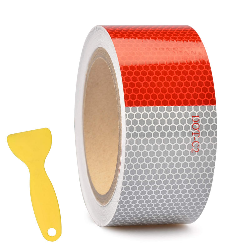  [AUSTRALIA] - RVMATE 2 Inch x 30 Feet DOT Trailer Reflective Tape, Conspicuity Tape Waterproof Highly Visible Red & White, Reflective Tape for Trailers, Outdoor Cars, Trucks 30FT