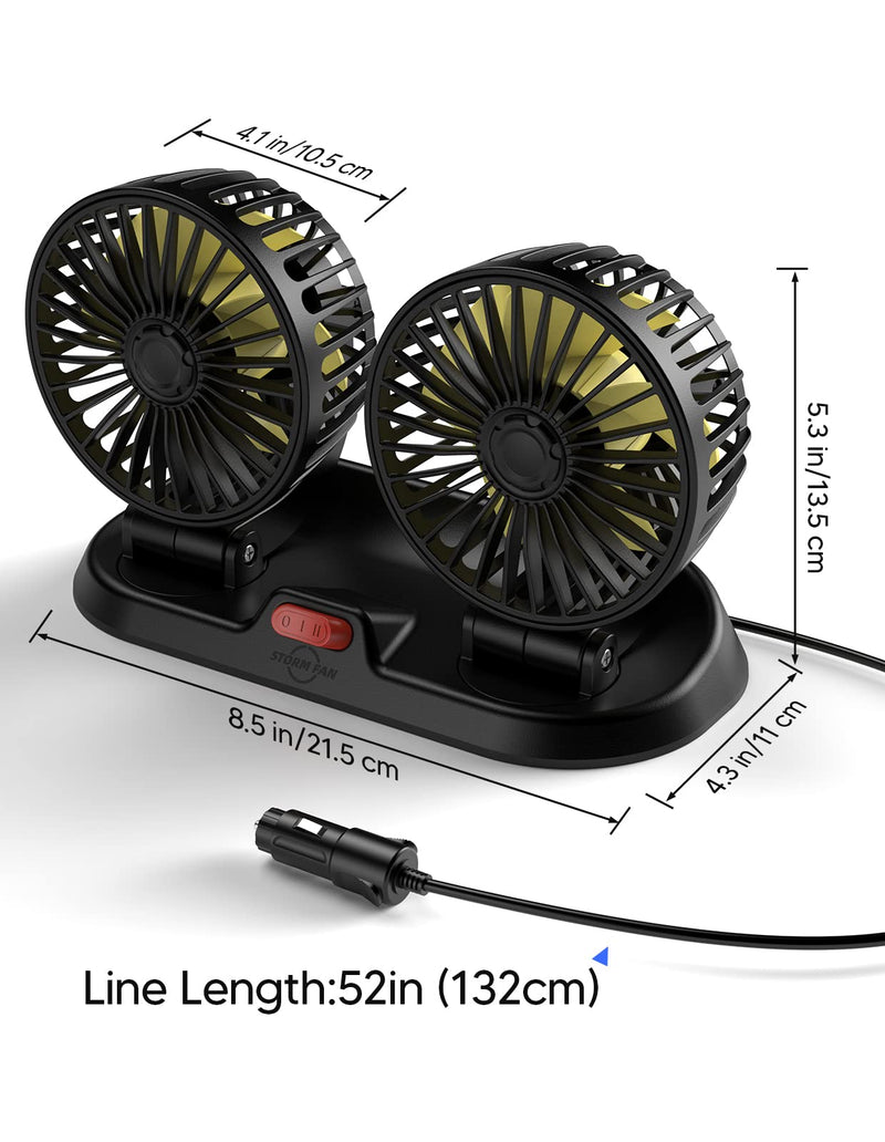  [AUSTRALIA] - odbowuge 12V Car Fan,Car Fans that Blow Cold Air with 3 Speed,360 Degree Rotatable Dual Head Fan,Strong Wind Electric Auto Car Fans for Dashboard Suv Rv Tuck Boat Sedan,Fan for Car with no ac Dual Head Cigarette lighter