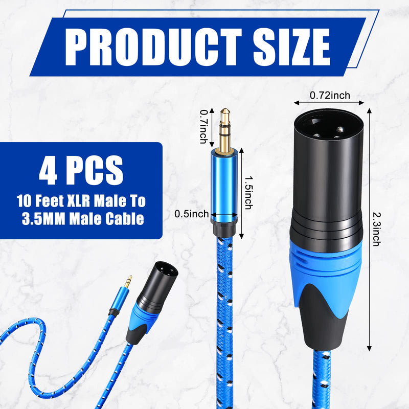  [AUSTRALIA] - 4 Pieces XLR Male to 3.5 mm Male Balanced Cable Adapter, 1/8 Inch TRS Male to XLR Male Cable Stereo Microphone Cable for Cell Phone, Laptop, Speaker, Mixer 10 Feet Each