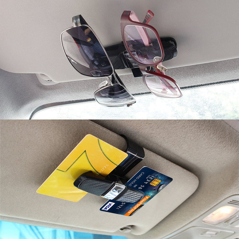  [AUSTRALIA] - FineGood 2 Pack Glasses Holders for Car Sun Visor, Sunglasses Eyeglasses Mount with Ticket Card Clip - Black Silver