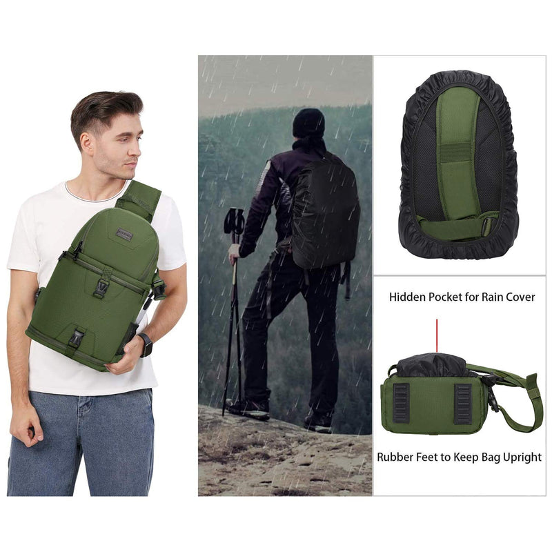  [AUSTRALIA] - MOSISO Camera Bag, DSLR/SLR/Mirrorless Photography Case Shockproof Camera Sling Backpack Case with Tripod Holder & Modular Inserts & Rain Cover Compatible with Canon/Nikon/Sony/Fuji, Army Green