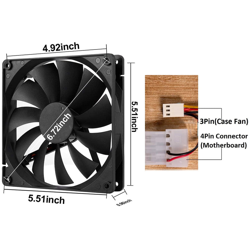  [AUSTRALIA] - 140mm Case Fan Quiet High Performance PC Fan 140mm Standard Case Fan 3pin 4pin Molex Connector 12V DC Computer PC CPU Case Fan 1000RPM 2-Pack 140mm Fan 2-Pack