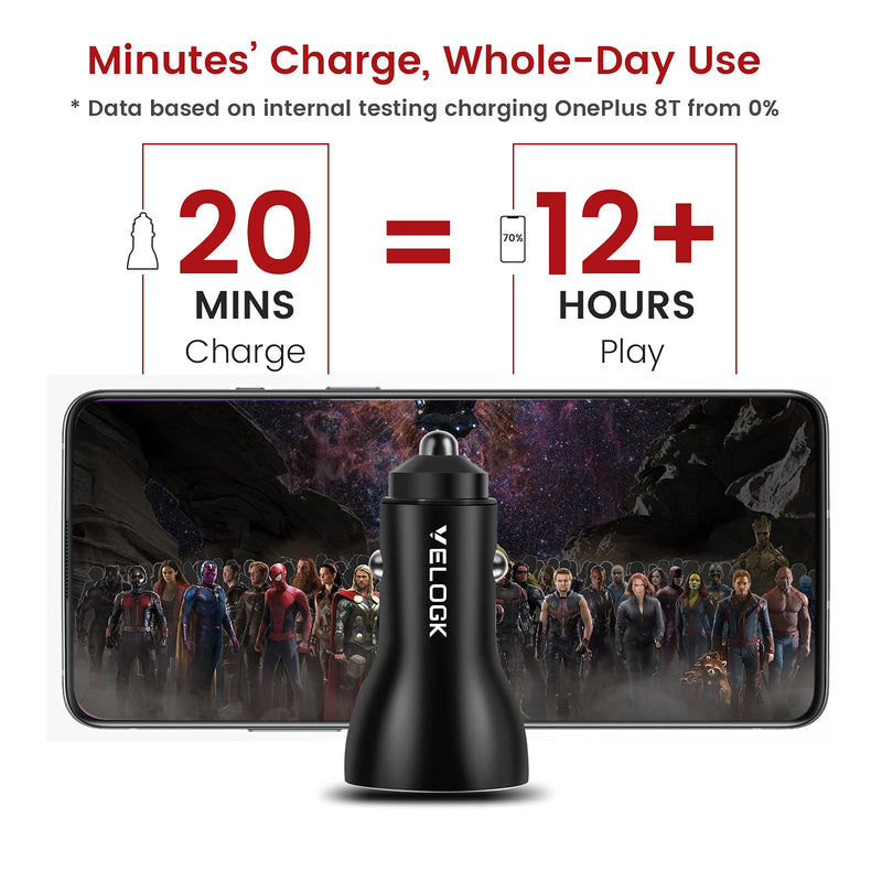  [AUSTRALIA] - VELOGK 65W Warp Car Charger [10V/6.5A] for OnePlus 8T/9R/9/9 Pro/8 Pro/8/7 Pro/7T/7T Pro/6T/5T/Nord N10 5G, Warp Charge 65 Car Charger Adapter with USB A-to-C Warp Charging Cable (1M/3.3ft)