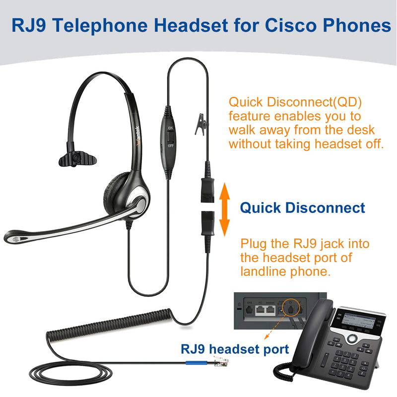  [AUSTRALIA] - Phone Headset with Microphone Noise Cancelling and Quick Disconnect Cord, RJ9 Telephone Headsets Compatible with Cisco IP Phones 6851 7821 7841 7861 7941 7942 7945 7962 7965 8811 8841 8845 8851 8861 Black