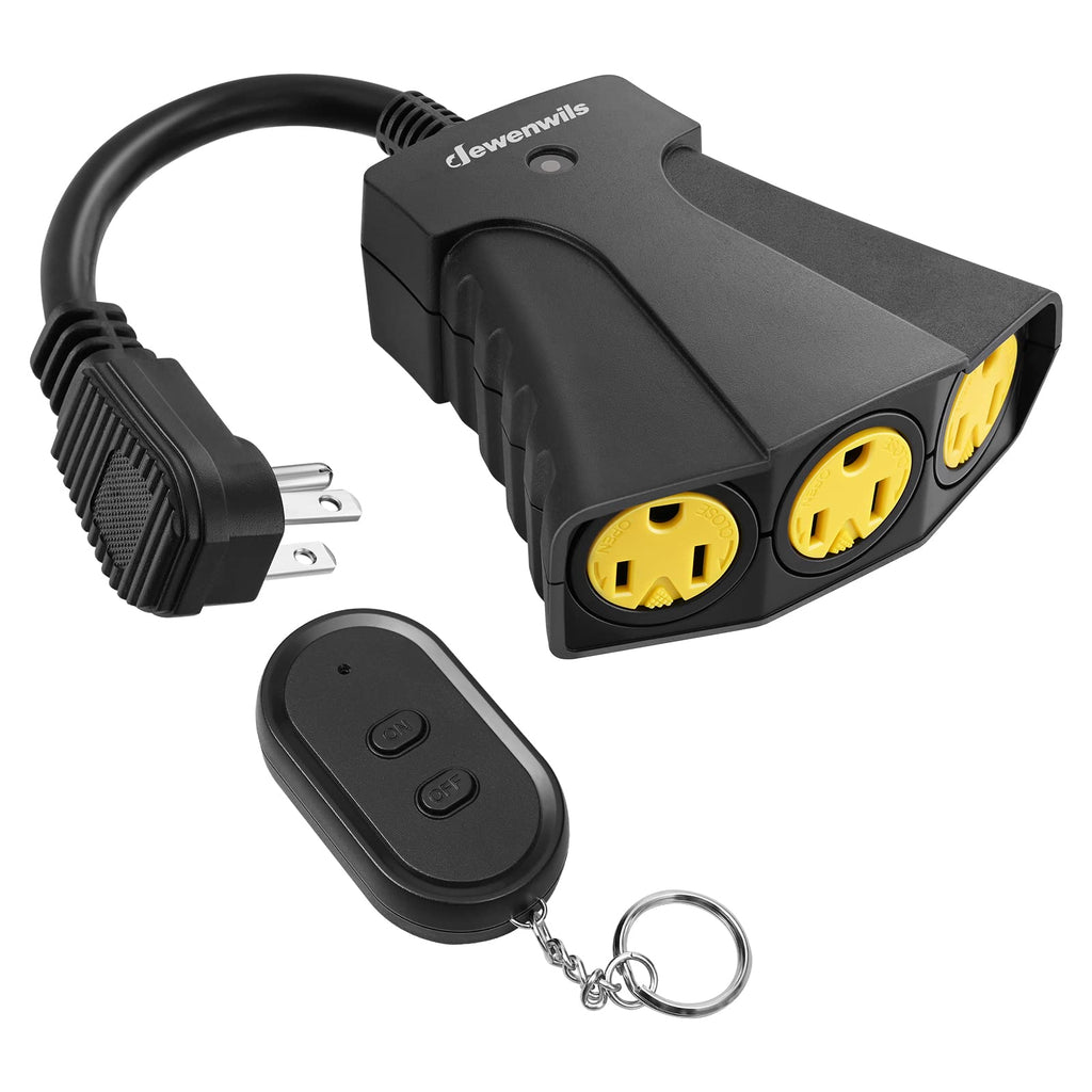  [AUSTRALIA] - DEWENWILS Outdoor Remote Control Outlet, Wireless Remote Outlet Power Switch, Weatherproof 15 A Heavy Duty Electrical Plug, 3 Grounded Outlets for Christmas String Lights, 100Ft Range, UL Listed