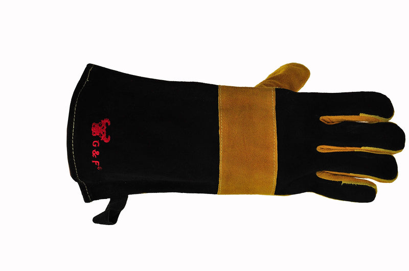  [AUSTRALIA] - 14.5" Long Premium Leather Gloves, BBQ gloves, Grill and Fireplace Gloves, Cotton lining with Kevlar stitch, Heat Resistant Gloves, animal handling gloves, bite-proof gloves Suede Finish Overall