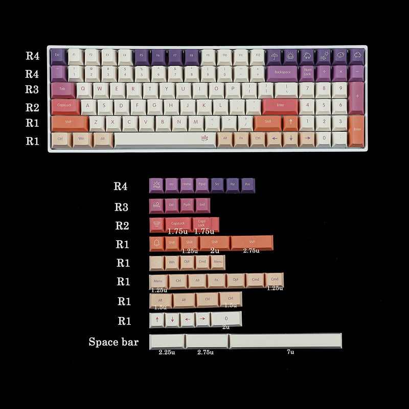  [AUSTRALIA] - 143 Smoke Cloud Keycaps Dye-Sub Thick PBT Cherry Profile Key caps for TKL 61 64 68 75 87 96 104 108 GMMK MX Mechanical Keyboard