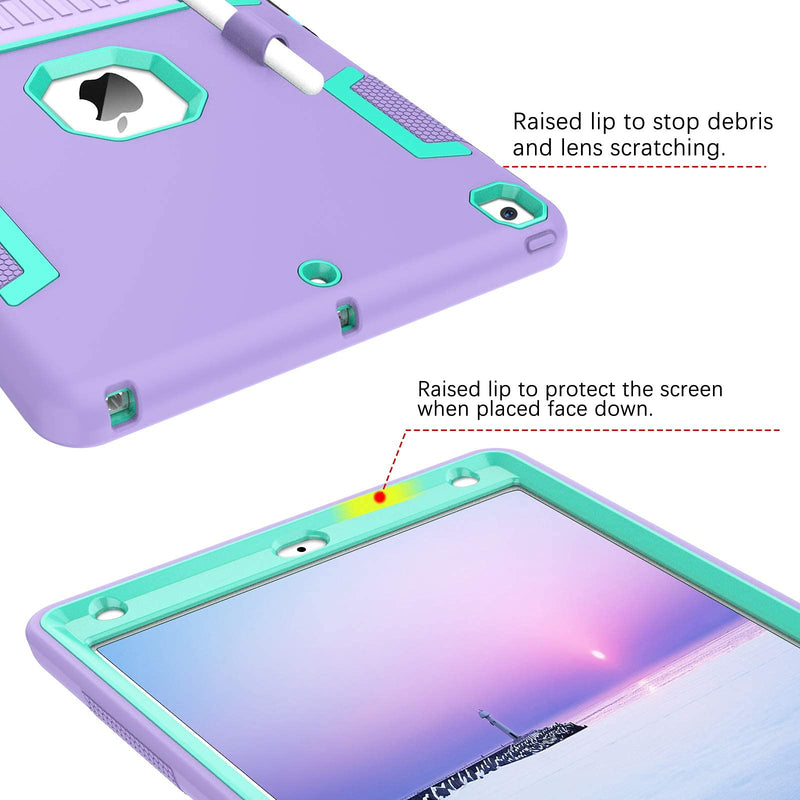  [AUSTRALIA] - BENTOBEN iPad 9th Generation Case, iPad 8th Generation Case, iPad 7th Gen Case, iPad 10.2 2021/2020/2019 Case, 3 in 1 Heavy Duty Rugged Shockproof Protective Cover with Stand Pen Holder, Purple/Green