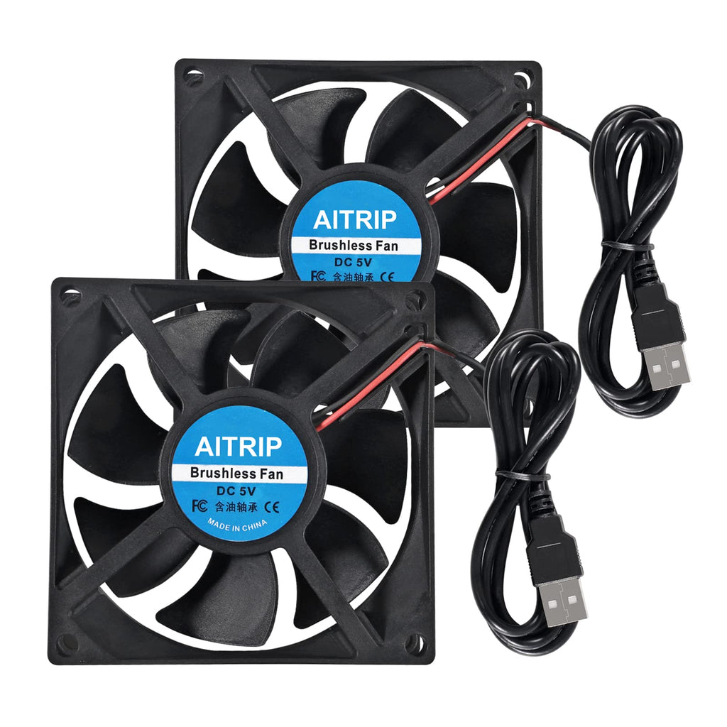  [AUSTRALIA] - AITRIP 2PCS 80mm USB Fan 5V Brushless 8025 80x25mm for Cooling DIY PC Computer Case 3D Printer CPU Cooler Radiators 5V USB