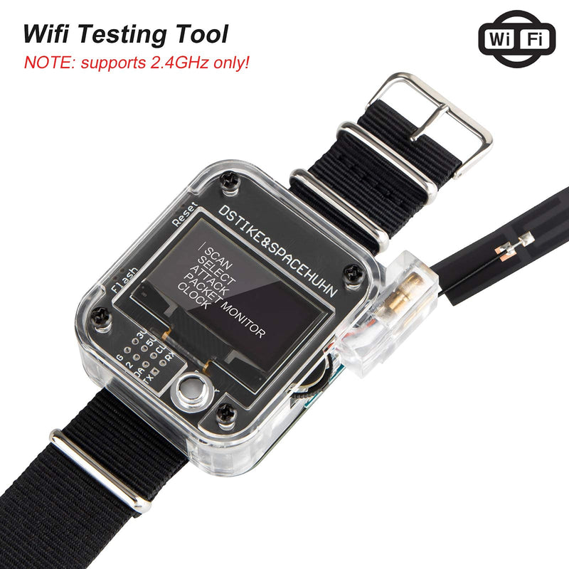  [AUSTRALIA] - MakerFocus W i F i Test Tool ESP8266 W i F i Deauther Watch DSTIKE NodeMCU ESP8266 Programmable Development Board Built in 500mAh Battery with OLED Dispaly, Wristband and 3D Printing Case Black V3