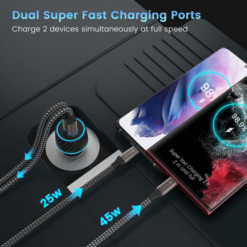  [AUSTRALIA] - S22 Ultra Charger Type C Kit, SCRUAK 45W PPS Super Fast USB-C Wall/Car Charger for Samsung Galaxy S22 Ultra/S22+/S22/S21/S20/Note 20/Note 10+, Tab S8/S8+, Z Fold 4…(with 2X 3.3FT 5A Type C Cable)