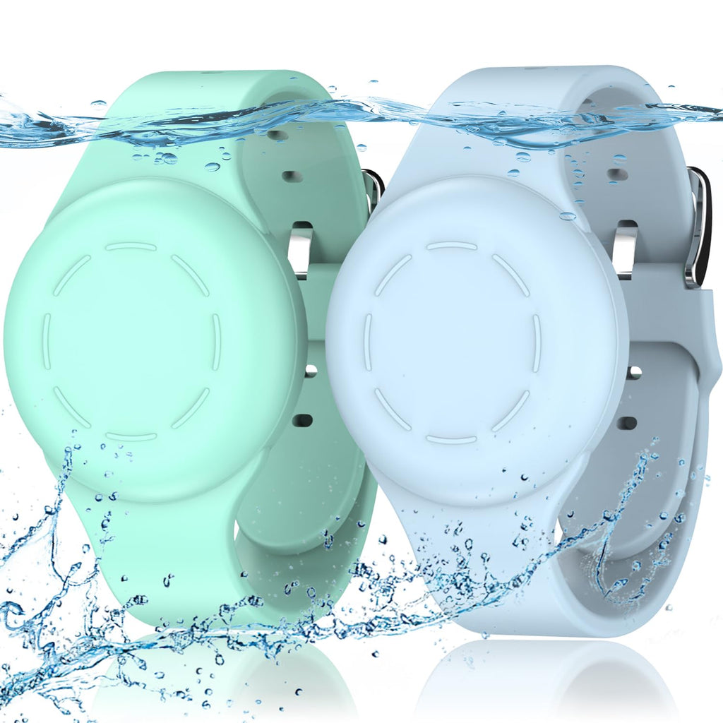  [AUSTRALIA] - R-fun Waterproof Air Tag Bracelets for Kids [2 Pack] Compatible with Apple Air Tag Tracker with Soft Silicone,Anti Lost GPS Trackers Case Cover for Kids,Mint Green/Light Blue Mint green/Light Blue