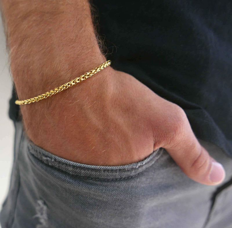 Handmade Cuff Chain Bracelet For Men Made Of Gold Plated Over Stainless Steel By Galis Jewelry - Gold Bracelet For Men - Cuff bracelet For men - Jewelry For Men - FITS 7"-8" WRIST SIZE - LeoForward Australia